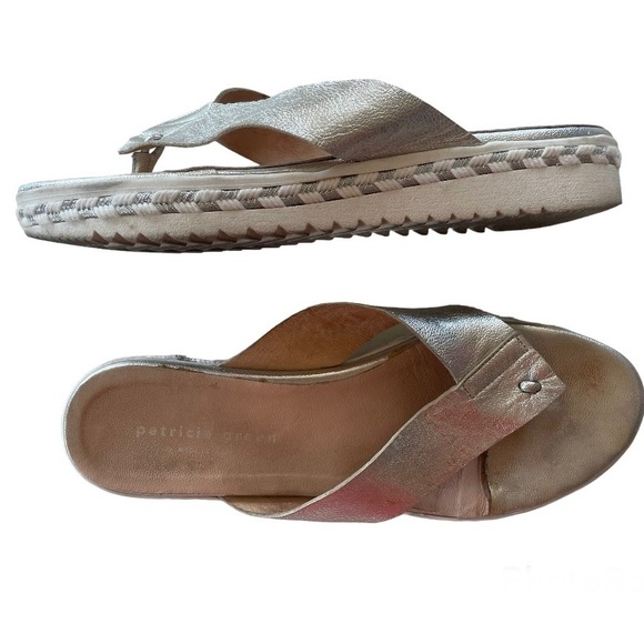 silver metallic flip flops